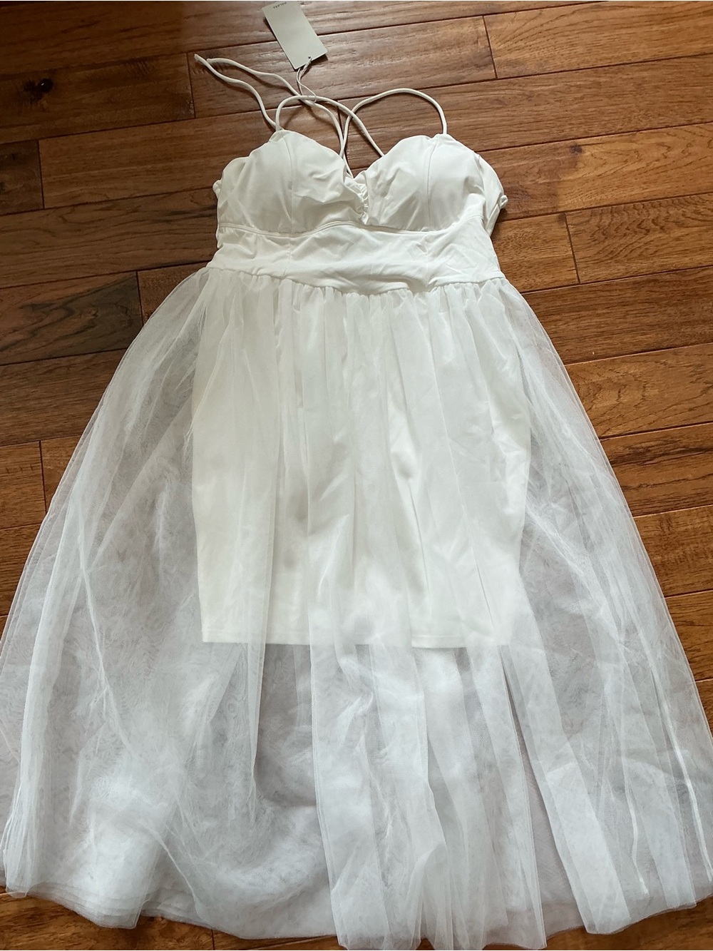 NWT Halara Midi Dress, White Tulle, Lace up back, Large